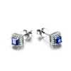 AINOUSHI 0.63 Carat Princess Cut Blue Sona Halo Stud Earrings 925 Sterling Silver 4 Prongs Women Stud Earrings Engagement Gifts Y200107