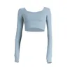 Sport-BH, Yoga-Outfits, Oberteile, Yoga-Anzug, langärmliges T-Shirt mit Brustpolster, einfarbig, eng anliegendes Damen-Fitnessshirt, passend zu Leggings und Hosen