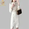 2020 New Arrival Autumn and Winter Runway Kobiety Elegancka Tweed Sukienka Bow Collar Z Długim Rękawem Kobieta Moda Chic Sukienki Vestidos LJ200818