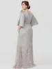 Elegant Silver Silk Satin Lace Mother's Dresses Plus Size Mother Of The Bride Dresses Flare Sleeve Long Mermaid Wedding Guest291O