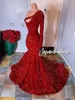 Bling Bling Red Sequined Prom Dresses Vintage One Shoulder Long Sleeve Ruched Evening Gowns Plus Size Formal Party Wear BC3613
