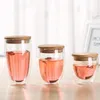 Värmeisolering Vin Cafe Juice Cup Gratis BPA Dubbel Väggglas för Bar Sealing Up Travel Kaffe Kopp med Bamboo Lid Q1222