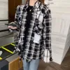 Męskie koszulki dorywcze 21ss Mira Yasuhiro Mithara Kangyu Czarno-biała Plaid Worn Dwuosobowy Koszula Płaszcz