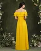 Gelbes Chiffon-Brautjungfernkleid in A-Linie, langes Brautjungfernkleid für Sommerhochzeit, nach Maß BM3102311s