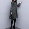 Women's Wool & Blends FTLZZ Autumn Winter Women Long Sleeve Loose Plaid Casual Coat Plus Size Medium Length Tweed Single Breasted Bery22