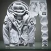 Fleece Men Set Fashion Brand Tracksuit Lined Thick Sweatshirt + Pants Sportswear Suit Male Winter Warm Hooded Outerwear 220212