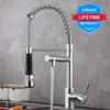 Gavaer Spring Pull Down Kitchen Faucet Nozzle Dual Mode Water Mixer Single Handle Hot Cold 2 Outlet Shower Swivel Kitchen Taps T200710