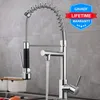 Gavaer Spring Pull Down Torneira Da Cozinha Bocal Modo Dual Misturador De Água Único Lidarinho Quente Cold 2 Outlet Shower Swivel Kitchen Taps T200710