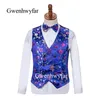 Gwenhwyfar Unique sea star flower Pattern Men suits Royal Blue Lapel Groom Prom Party 3 Piece Costume Marriage Homme Male Tuxedo 201105