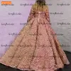 Sparkly Pembe Gelinlik Modelleri Uzun Kollu Pullu Dantel Up Balo Vestidos De Fiesta Largos Elegantes de Gala 2020 Yansıtıcı Elbise