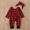 Buffalo Plaid Rompers Bandeau Bande Jumpse bébé Jumpsuits fille Bébé Bébé à manches longues Oneesies Enfants Couvre-vêtements Vêtements Enfants Porter 2PCS / Sets YL1399