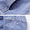 Damesjassen 2022 Denim Dames Plus Size 5XL Overjas Pearl Beading Pailletten Jeans Jasje Lange mouw Vintage Casual Bomber Jas