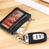 Leather Coin Purse ID Badge Key Chain Change Zip Holder Men Women zipper pouch Storage Bags KKA8144