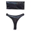 New Off épaule en cuir Paillettes Nouveau Bikini Ensembles Noir Vintage Taille Basse Maillots De Bain Snakeskin Style Sexy Nouveauté Maillot De Bain T200508