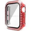 Couvercle de boîtier de montre en verre trempé pour Apple iWatch protecteur d'écran de pare-chocs coque PC Double diamant strass couverture appropriée 40mm 42mm 44mm 41mm 45mm 49mm