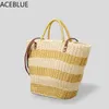 Einkaufstaschen Mode Gold Silber Gestreift Große Stroh Korb Tasche Casual Seil Gewebt Frauen Handtaschen Rattan Sommer Strand Schulter Große tote 220303