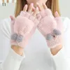 1Pair Donne Ragazze Inverno Bello Caldo Guanti Senza Dita Fluffy Orso Peluche Artiglio Mezze Dita Guanti 20211