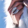 2022 encantador brillante retro moda mujer joyería 925 plata esterlina juego completo corte blanco topaz cz diamante eterno ala boda pluma regalo de anillo ajustable regalo