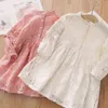 Spring Autumn 3 4 6 8 10 to 12 Years Child England Style Princess Pearl Lace Knee Length Kids Baby Girl Long Sleeve Dress 211231