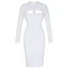 Ocstrade Women White Bandage Dress Bodycon 2021 New Arrivals Sexy Cut Out High Neck Long Sleeve Party Rayon Bandage Midi Dress X0521