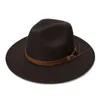 Luckylianji criança retrô criança vintage 100% lã larga borda tampa fedora panamá jazz chapéu de boliche de couro (54cm / ajustado) y200110