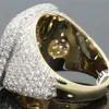 14K złoty pełne diamentowe pierścionki dla mężczyzn hip-hopowy perydot kamień szlachetny Anillos de Bizuteria Wedding Bague Sparkling Diamond Jewelry Ring301w