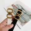 Double Gold Square Metal Buckle Belts PU Leather Solid Thin Wild Women Female Waist Belt White Black Jeans Straps Waistbands G220301