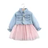 2020 traje recién nacido chaqueta de mezclilla bebé niña primera fiesta de cumpleaños vistiendo lindo sin mangas niño moda niña suit0-4T LJ200916