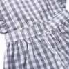 キッズガールズジャンプスーツ夏の女の女の子フリルフライスリーブの格子縞のオーバーオールジャンプスーツ子供綿服a56929299571