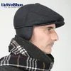 Liuweishun 2017 Men Winter Wool Beret Hat Flat Chaping Capen for Old Men Retro Earflap Hats Solid Full Chapeau Hats Bonnet Y200110