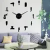 Diy Shop Giant med spegel Effekt Toolkits Dekorativ FrameLess Clock Watch Frisör Barber Wall Art Y200407