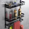 AUSWIND Antique No holes black space aluminum shelf bathroom American towel rack pendant multi layer double rod hook Y200407