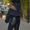 Moda Seksi Backless Kadınlar Hoodie Artı Boyutu Kazak Kapalı Omuz Tasarım Katı Siyah Hoodies Sarı Gevşek Cep Fermuar 201202