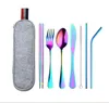 Bärbar rostfritt stål bestick set, rese camping bestick set, redskap silverware servis med ett vattentätt fodral jje13049