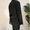 IEFB / erkek giyim 2020 sonbahar rahat siyah takım elbise gevşek ceket kendi kendini yetiştirme trend yakışıklı küçük blazer ile kemer tasarımı LJ201103