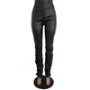 Sexy Elastic High Waisted Pants Plus Size PU Leather Stacked Leggings Women Fall Clothes Club Ruched Trousers Streetwear