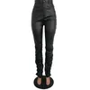 Sexy élastique taille haute pantalon grande taille en cuir PU empilé Leggings femmes automne vêtements Club froncé pantalon Streetwear