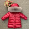 Crianças menina menino inverno real pele engrossou jaquetas 90 para baixo casaco longo casaco casaco 2-12Y bebê crianças roupas -30 outwear 201102