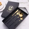 4 pieces / set of black cutlery set stainless steel cutlery golden kitchen cutlery fork knife spoon wedding silverware