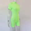 Bonnie Forest Casual Turtleneck Solid Body Sexy Jumpsuit Summer Overoles Casual Womens Neon Green Matching Playsuit Mamelucos T200704