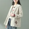 Nueva llegada Primavera Verano Estilo de artes Mujeres de manga larga sueltas chaquetas casuales abrigos de algodón bordado de lino abrigo vintage S923 201109