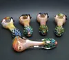 Glass Smoking Hand Pipes Spoon Tabacco Peacock Tail Colorful Head with Clear Thick Glass