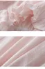Mulheres bonitos cor-de-rosa cor-de-rosa selvedge top + abóbora shorts 2 peças princesa pijama sets.lolita nightgown pijamas terno.sleep lououngewear t200707