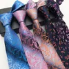 Bow Ties Silk 8 cm Mans Gradient Blue Neck Tie Pink Paisley Design för bröllopsfest pojkvän gåvor män Fred22