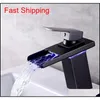 LED Sensor Color Mudança Banheiro Faucet Preto Chrome Basin Misturador Cachoeira Spout Frio e Hot Water Qylpoe Bdesports