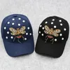 GZHILOVINGL Yaz Serin Rhinestone Bees Beyzbol Şapkası Snapback Hiphop Kapaklar Kadınlar Siyah Şapka İnciler Yıkanmış Pamuk Ayarlanabilir Spor Y200714