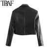 TRAF femmes mode Faux cuir recadrée Blazers manteau Vintage col cranté à manches longues vêtements de dessus pour femmes Chic hauts 201201
