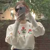 Kobiety Swetry Neploe Kobieta Haft Kwiatowy Dzianiny Przycięte Pullowce Topy Koreański Chic Pull Femme Loose Vintage Jumper Kobieta 97602