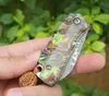 1 stks Pocket Folding Mes VG10 DAMASCUS Steel Blade Abalone Shell + Roestvrijstalen Handvat EDC Mini Kleine Gift Messen met nylon tas