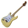 Factory Outlet-Linkshänder 6 Saiten gelbe E-Gitarre mit weißem Pickguard, überbackenes Rosenholz-Griffbrett, hohe Kostenleistung